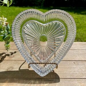 Vintage Heart Shaped Crystal Trinket Plate|Tray